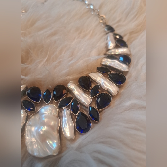 Blue Sapphire & Biwa Pearls Necklace